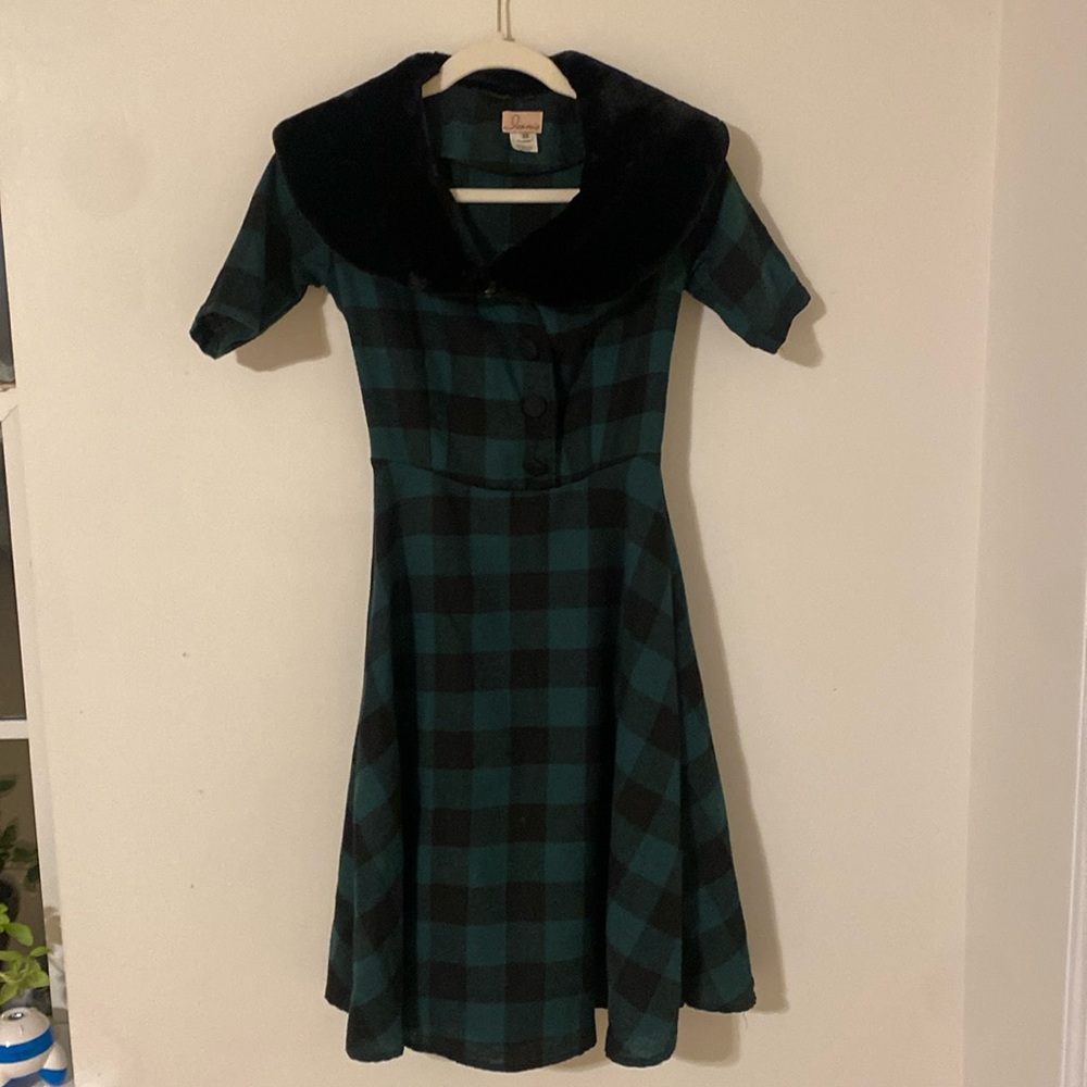 1940s/1950s Vintage Inspired Half Sleeve Plaid A-line Midi Dress - XS